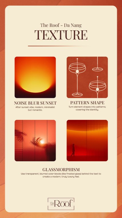 Arket Texture: fire teksturer — uskarp solnedgang, mønster av glass-silhuetter, og to eksempler på frostet glass